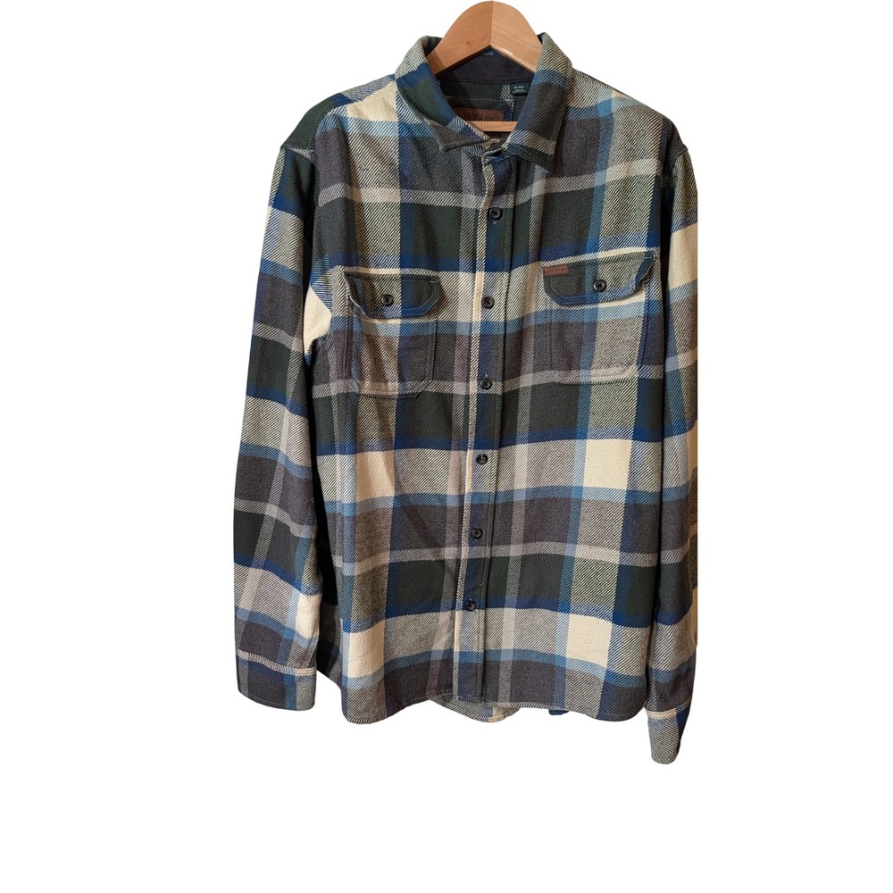 Orvis Mens XL Classic Collection Plaid Flannel Shirt Blue Green Long Sleeve